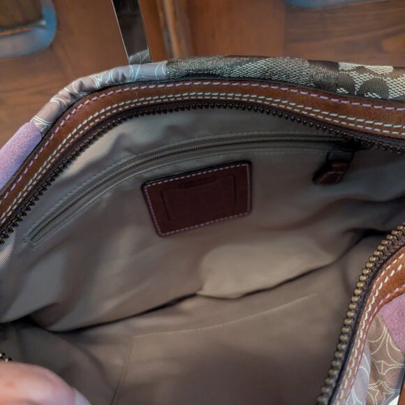 Coach Patchwork One Shoulder Bag Brown Suede Canvas Leather 10019 Y2K Vintage - Picture 9 of 12